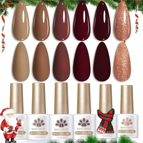 Fall & Winter Gel Nail Polish Set – Burgundy, Wine, Caramel, Coffee – 6PCS, 7ML - Picture 1 of 8